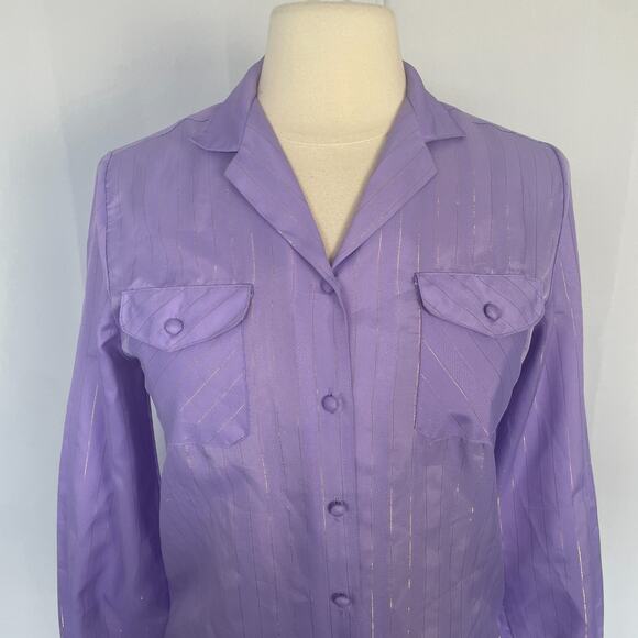 Vintage Blouse Top Size 8 Lavender Purple Long Sleeve Button Minimal Casual 90s - Picture 2 of 14